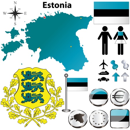 set of Estonia country shape with flags, buttons and symbolsのイラスト素材