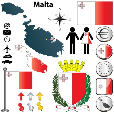 set of Malta country shape with flags, buttons and symbolsのイラスト素材