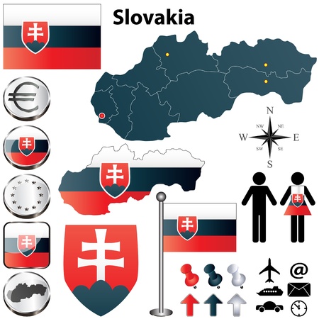 set of Slovakia country shape with flags, buttons and symbolsのイラスト素材