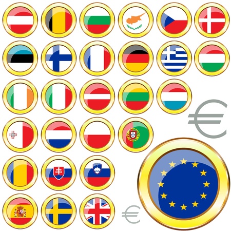 Vector of buttons with flags of the 27 members of the European Union のイラスト素材