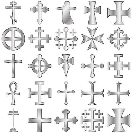  silver crosses set on whiteのイラスト素材