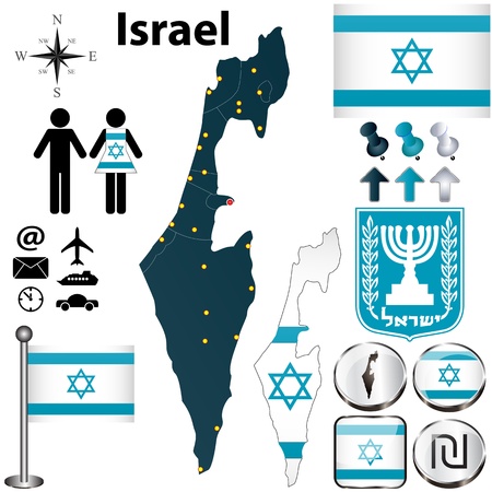 Israel set with detailed country shape with region borders, flags and iconsのイラスト素材