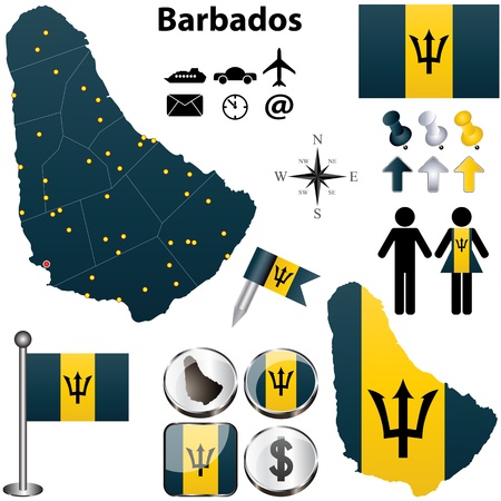 Vector of Barbados set with detailed country shape with region borders, flags and iconsのイラスト素材