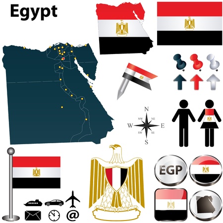 Vector of Egypt set with detailed country shape with region borders, flags and iconsのイラスト素材