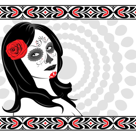 Sugar Skull Lady with face paint for Day of the Dead (Dia de los Muertos)のイラスト素材