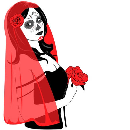 Sugar Skull Lady with face paint for Day of the Dead (Dia de los Muertos)のイラスト素材