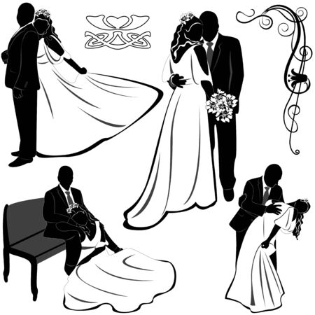 Wedding Pairs on whiteのイラスト素材