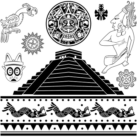 Vector of set of ancient American ornaments on whiteのイラスト素材