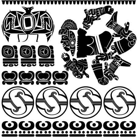 Vector of set of ancient American ornaments on whiteのイラスト素材