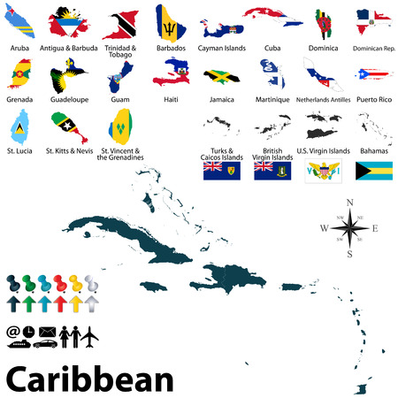 political maps with flags of Caribbean on white backgroundのイラスト素材
