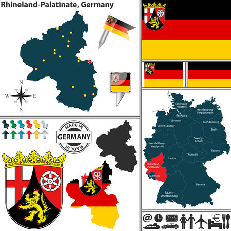 map of state Rhineland-Palatinate with coat of arms and location on Germany mapのイラスト素材