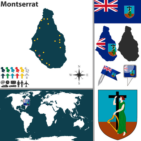 Vector map of Montserrat with coat of arms and location on world mapのイラスト素材