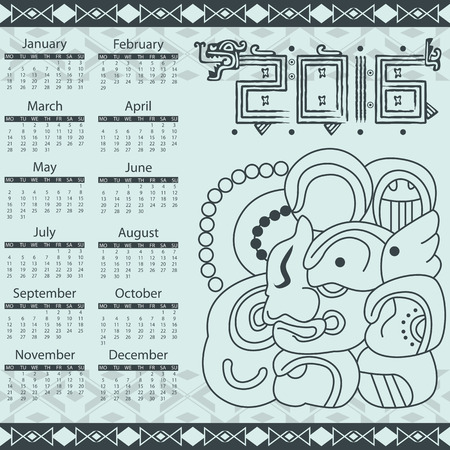 Vector calendar 2016 in aztec styleのイラスト素材