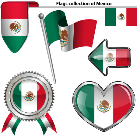 Vector glossy icons of flag of Mexico on whiteのイラスト素材