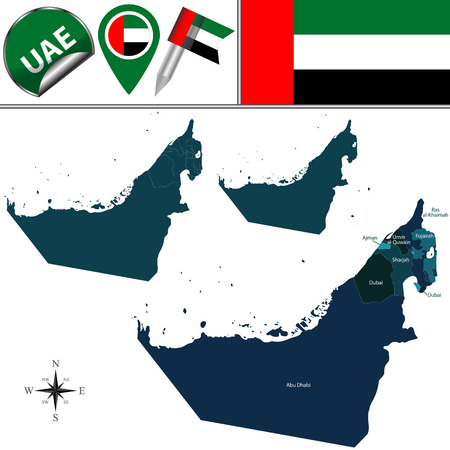 Vector map of United Arab Emirates with named divisions and travel iconsのイラスト素材