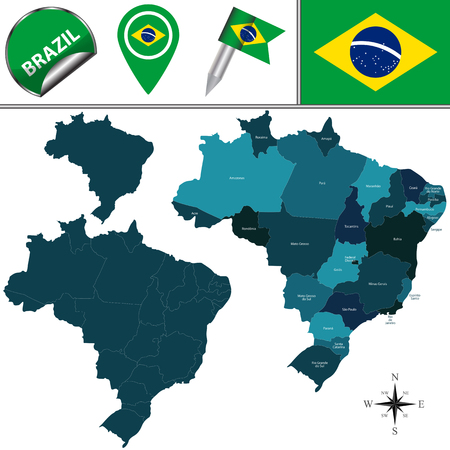 map of Brazil with named divisions and travel iconsのイラスト素材
