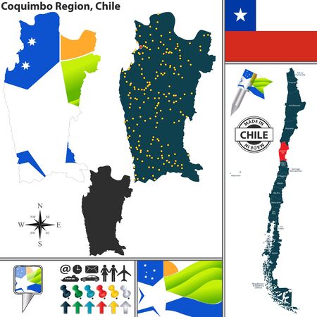 map of Coquimbo region and location on Chilean mapのイラスト素材