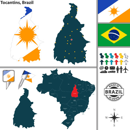 Vector map of region of Tocantins with flags and location on Brazilian mapのイラスト素材