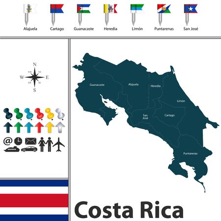 Vector map of Costa Rica with provinces with flags on whiteのイラスト素材
