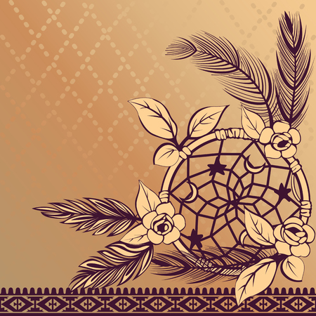 Dream catcher with feathers in boho style.のイラスト素材