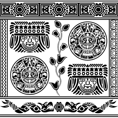 Vector of set of ancient American ornaments on whiteのイラスト素材