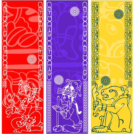 Vector banners with ancient American ornamentsのイラスト素材