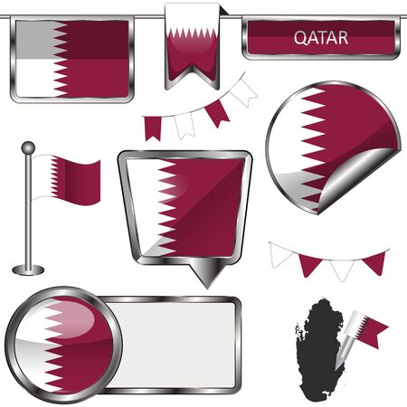 Vector glossy icons of flag of Qatar on whiteのイラスト素材