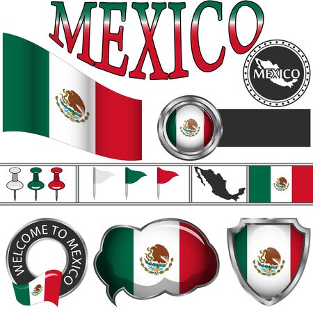 Vector glossy icons of flag of Mexico on whiteのイラスト素材