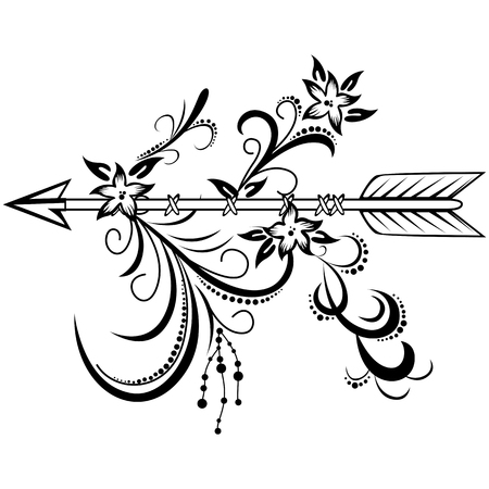 Vector of wooden arrow with floral ornamentのイラスト素材