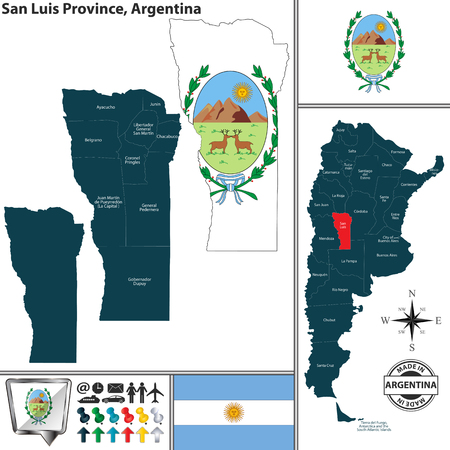 Vector map of San Luis province and location on Argentinian mapのイラスト素材
