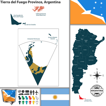 Vector map of Tierra del Fuego province and location on Argentinian mapのイラスト素材