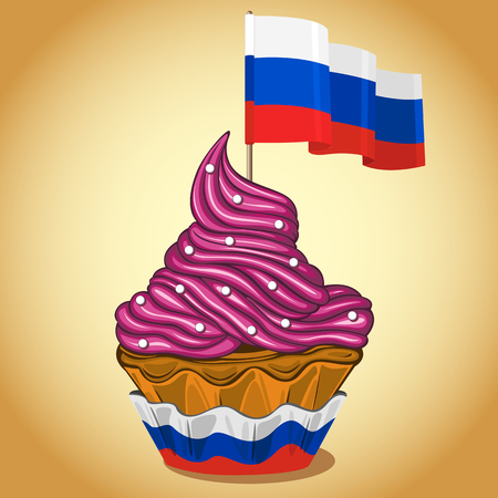 Vector of cupcake with whipped cream and Russian flagのイラスト素材