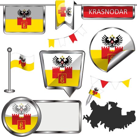 Vector glossy icons of flag of Krasnodar, Russia on whiteのイラスト素材