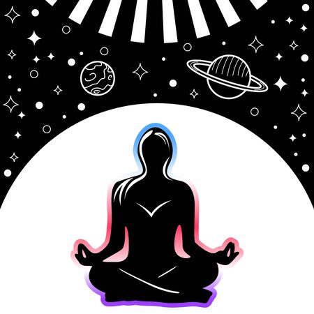 Vector of woman silhouette doing lotus pose with space backgroundのイラスト素材