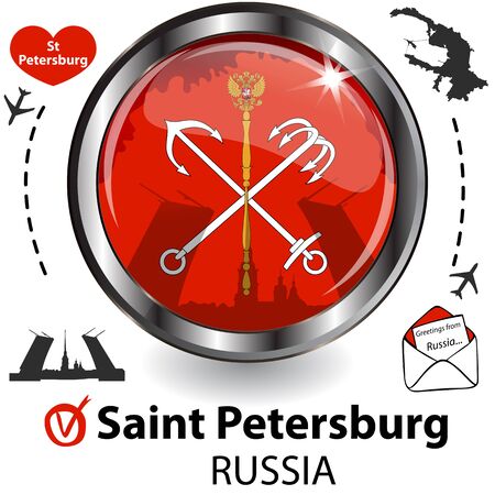 Glossy card with Saint Petersburg in Russia with flag, symbol of the city and travel iconsのイラスト素材