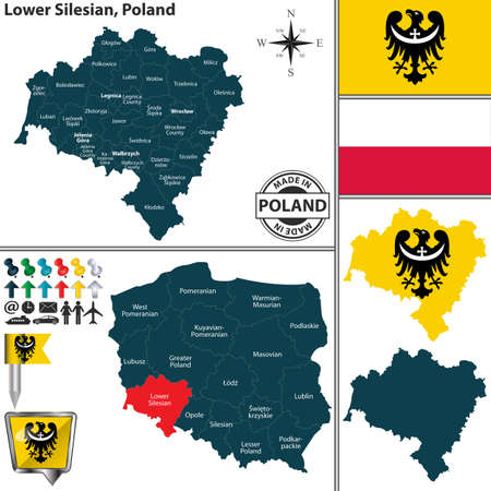 Vector map of Lower Silesian province and location on Polish mapのイラスト素材