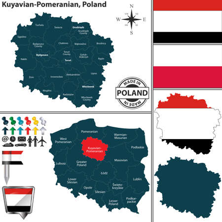 Vector map of Kuyavian Pomeranian province and location on Polish mapのイラスト素材
