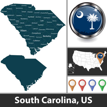 South Carolina state with counties and location on American map. Vector imageのイラスト素材