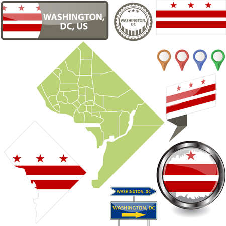 Map of Washington, DC in US with flag and counties. Vector imageのイラスト素材