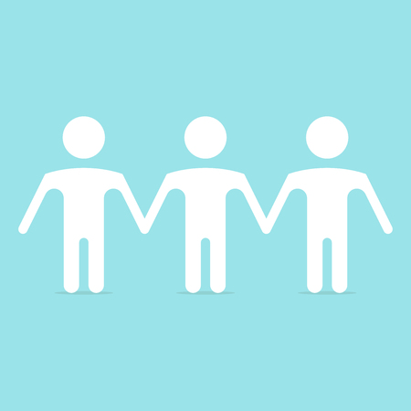 A series of white human figures in a row on blue background. Friendship and teamwork concept. Flat design. transparencyのイラスト素材