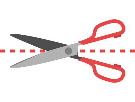Scissors cutting dotted line isolated on white background. Discount, separation and cutting concept. Flat design. Vector illustration. EPS 8, no transparencyのイラスト素材