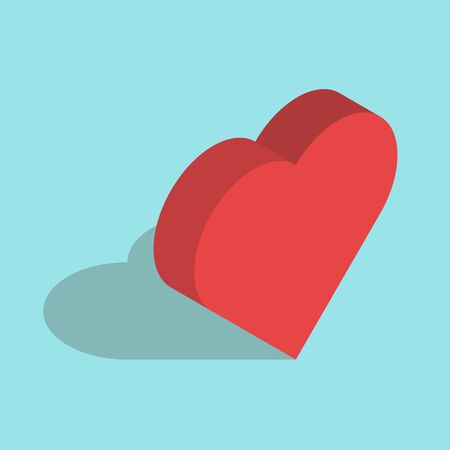 Isometric red heart on blue background. Icon with shadow. Love concept. Flat design. Vector illustration. EPS 8, no transparencyのイラスト素材