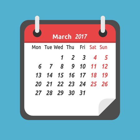 Monthly calendar for March 2017. Week starts on Monday. Time, planning and schedule concept.のイラスト素材