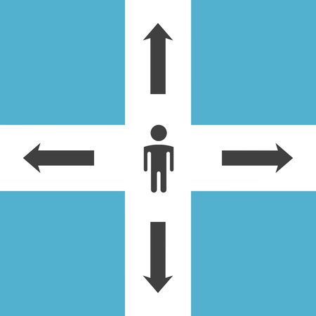 Abstract man silhouette standing on crossroads. Decision, choice, confusion and opportunities concept. Flat design. Vector illustration. EPS 8, no transparencyのイラスト素材