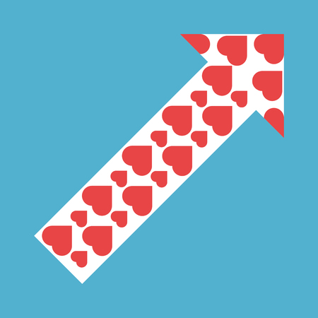 White arrow with red hearts isolated on blue background. Flat design. Love and relationship concept. Vector illustration.のイラスト素材
