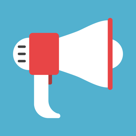 White and red megaphone isolated on blue background. Flat design. Vector illustration. EPS 8, no transparencyのイラスト素材