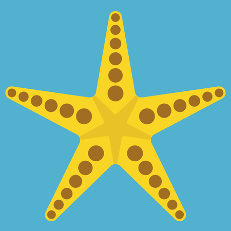 Yellow starfish isolated on blue background. Flat design. Vector illustration. EPS 8, no transparencyのイラスト素材
