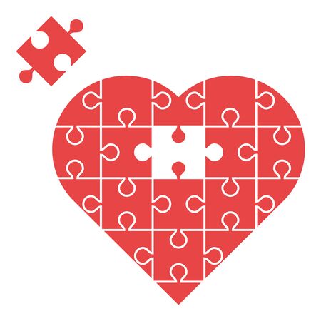 puzzles with one missing piece A red heart with a puzzle piece missing