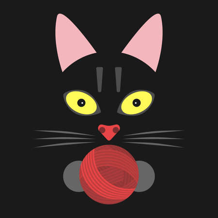 Cat and ball of yarn. Knitting, crocheting, needlework, hand-made, hobby, leisure and pet concept. Flat design. Vector illustration. EPS 8, no gradients, no transparencyのイラスト素材