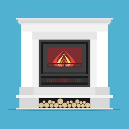 Fireplace or hearth with firewood. Winter, heating season, cosiness, cold and warmth concept. Flat design. Vector illustration. EPS 8, no gradients, no transparencyのイラスト素材